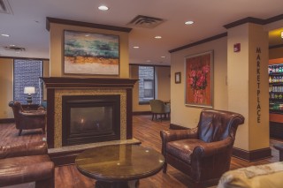 Lobby with Fireplace and 24hr Marketplace